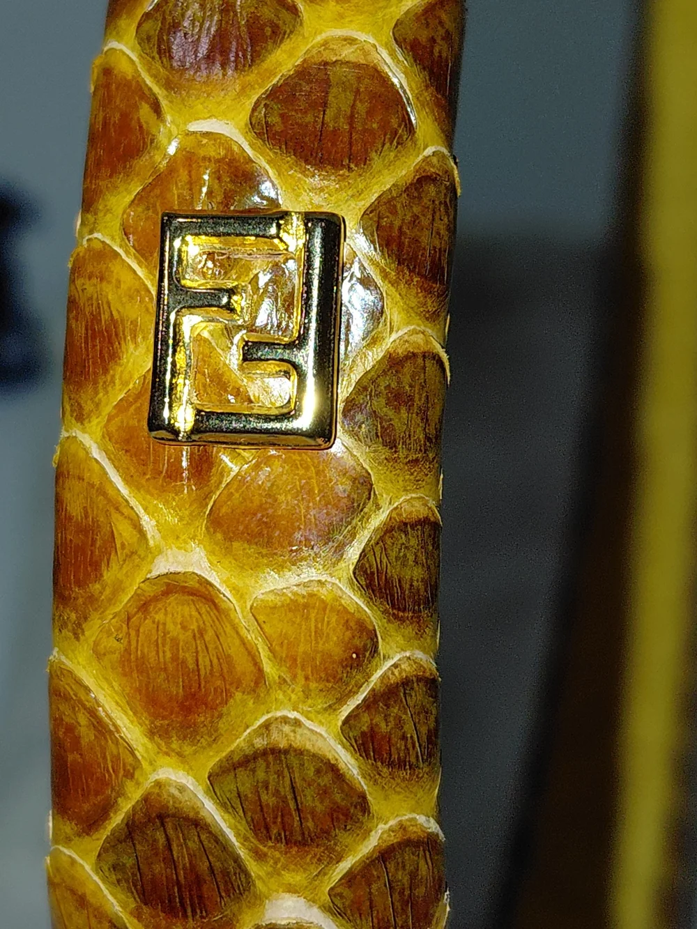 Fendi Yellow and Brown Snakeskin Slim Headband